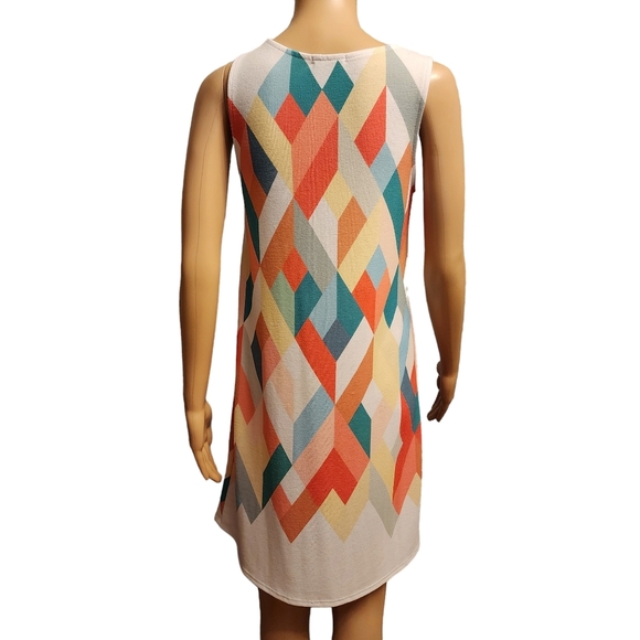Retro 60s Style Colorful Geo Sleeveless Knit Sweater Dress Size S - Picture 4 of 9